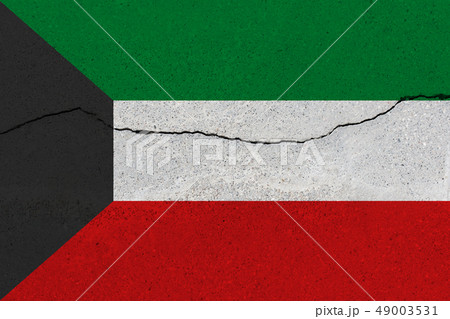 kuwait flag on concrete wall with crack 49003531