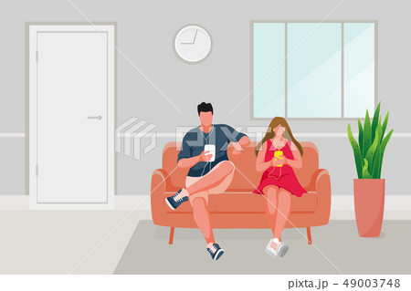 Man and Girl sitting on the sofa 49003748