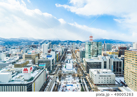 Sapporo Hokkaido, Japan - 2 February 2019 Beautiful architecture building cityscape of Sapporo city Hokkaido Japan in snow winter season 49005263