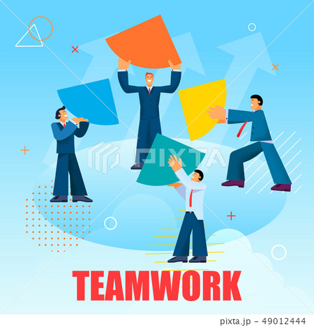 Flat Banner Lettering Written Teamwork Vector. 49012444