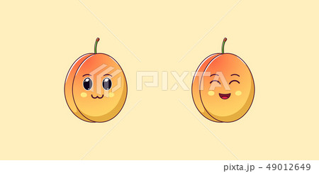 Cute Kawaii Apricot, Cartoon Ripe Fruit. Vector Cute Kawaii Apricot, Cartoon Ripe Fruit. Vector 49012649