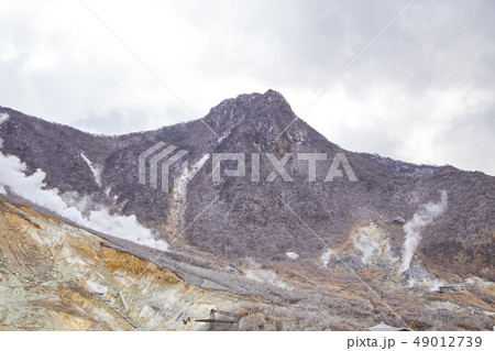 View of mountain at owakudani, sulfur quarry in View of mountain at owakudani, sulfur quarry in 49012739