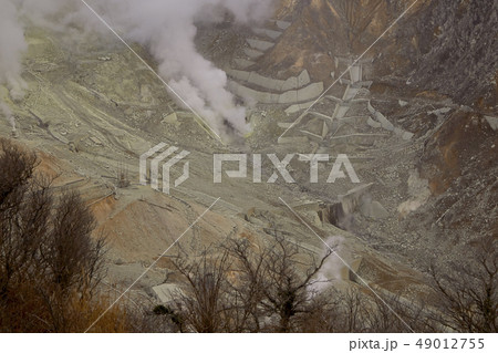 View of mountain at owakudani, sulfur quarry in View of mountain at owakudani, sulfur quarry in 49012755