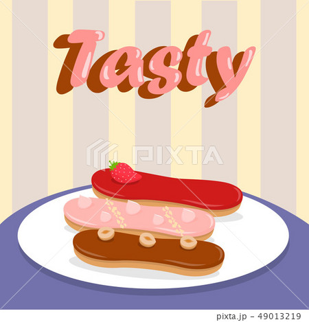 Delicious Eclairs Flat Cartoon Social media Banner Delicious Eclairs Flat Cartoon Social media Banner 49013219