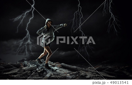 Young boxer woman outdoor 49013541