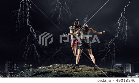 Girls boxing outdoor 49013546