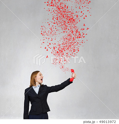 Woman scream in red receiver 49013972