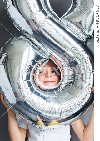 Happy boy ballon number 8 birthday gray wall 49014637