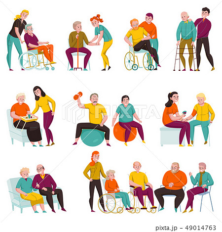 Volunteers Help Elderly Flat Set  49014763