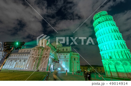 Green light illuminating Pisa Leaning Tower for St Green light illuminating Pisa Leaning Tower for St 49014914
