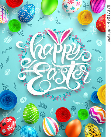 Happy Easter Day Poster.Vector illustration EPS10 49017279