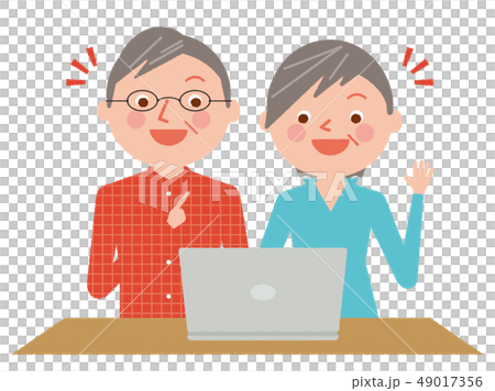 シニア 夫婦 パソコン イラスト ベクターのイラスト素材