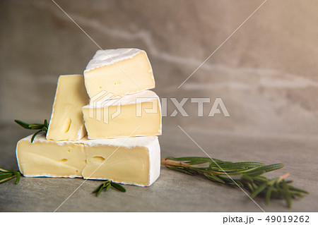 Cheese camembert or brie with fresh rosemary 49019262