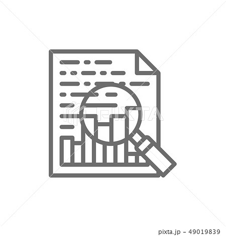 Charts and graphs, company presentation, document with statistic and magnifying glass line icon. Charts and graphs, company presentation, document with statistic and magnifying glass line icon. 49019839