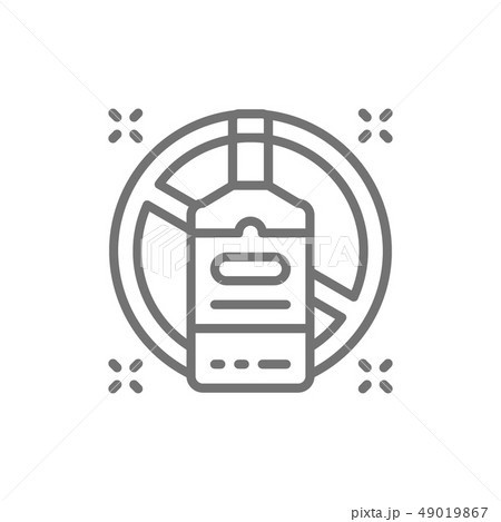 Forbidden sign with alcohol bottle, no drinking line icon. 49019867