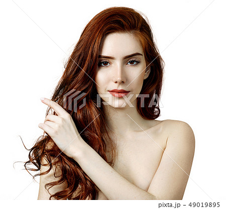 Beauty portrait of redhead woman with perfect skin. 49019895