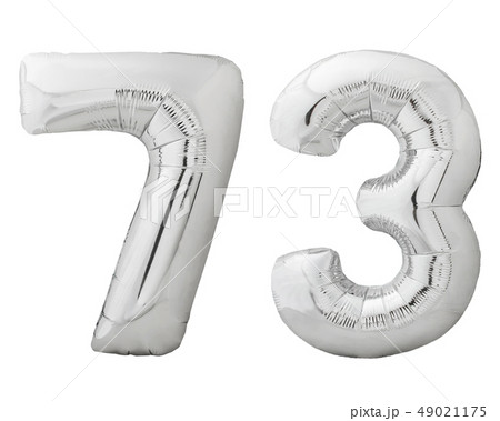 Silver number 73 seventy three made of inflatable balloon isolated on white Silver number 73 seventy three made of inflatable balloon isolated on white 49021175