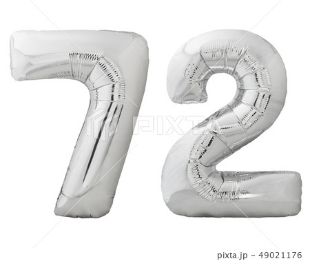 Silver number 72 seventy two made of inflatable balloon isolated on white 49021176