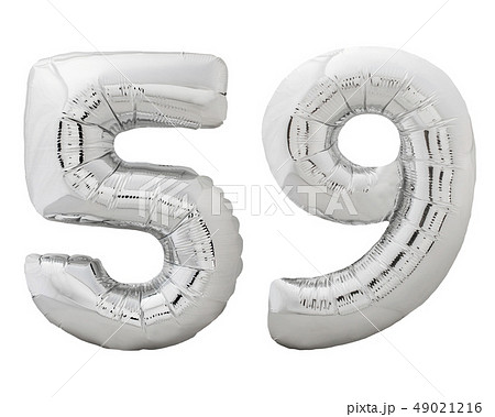 Silver number 59 fifty nine made of inflatable balloon isolated on white 49021216
