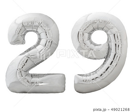 Silver number 29 twenty nine made of inflatable balloon isolated on white Silver number 29 twenty nine made of inflatable balloon isolated on white 49021268