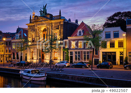 Canal and houses in the evening. Haarlem, Netherlands 49022507