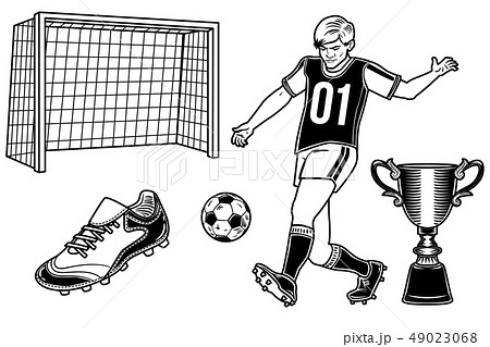 Set of football player with a ball, cup, goal 49023068