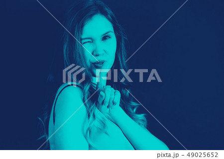 The girl is quieter duotone blue background is quieter 49025652