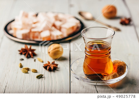 Asian tea with turkish delight Rahat Lokum and Asian tea with turkish delight Rahat Lokum and 49025778