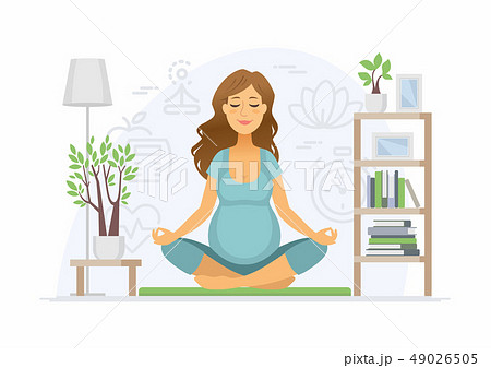 Pregnancy yoga - modern vector cartoon people characters illustration Pregnancy yoga - modern vector cartoon people characters illustration 49026505