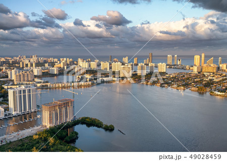 Sunset aerial view of Miami skyline from 49028459