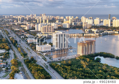 Sunset aerial view of Miami skyline from 49028460