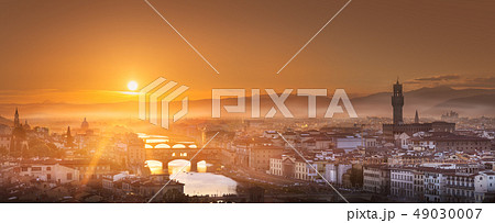 Arno River and bridges at sunset Florence, Italy 49030007