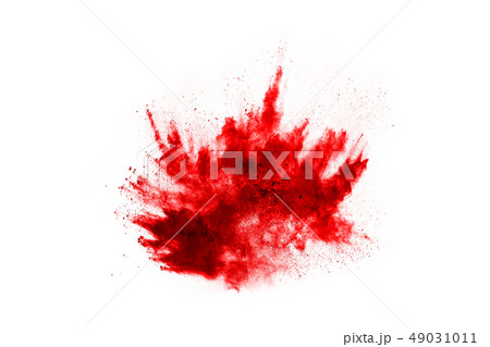 Red powder exploding, isolated on white background Red powder exploding, isolated on white background 49031011