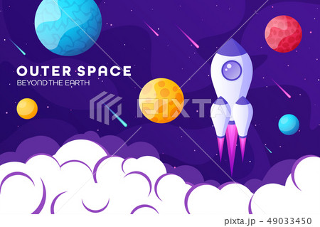 Space futuristic modern, colorful background with rocket, planets and stars. Starship, spaceship in Space futuristic modern, colorful background with rocket, planets and stars. Starship, spaceship in 49033450