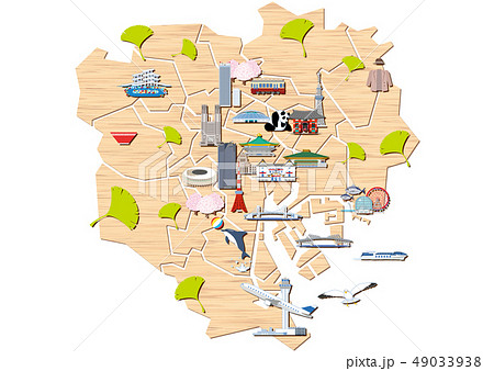 木材で形どった東京23区地図 観光マップのイラスト素材