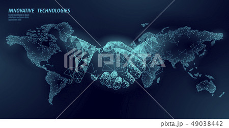 Global handshake business agreement. Low poly polygonal triangle professional work planet Earth 49038442