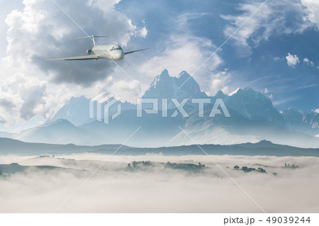 Landscape with commercial airplane 49039244