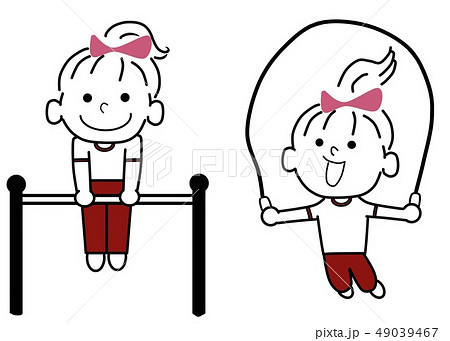 運動する女の子（ピンクのリボン） 49039467