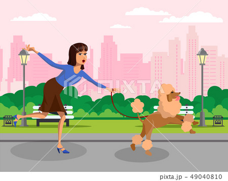 Woman with Poodle running Vector Design Element 49040810
