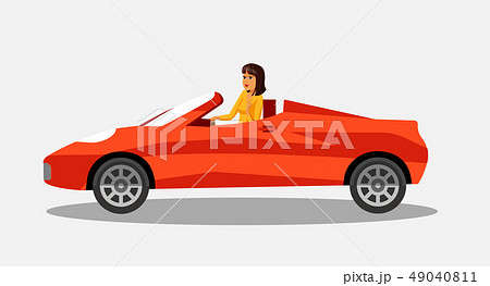 Businesswoman in Convertible Red Car Illustration 49040811