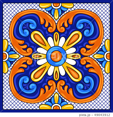 Mexican talavera ceramic tile pattern. Ethnic folk ornament. Mexican talavera ceramic tile pattern. Ethnic folk ornament. 49043912