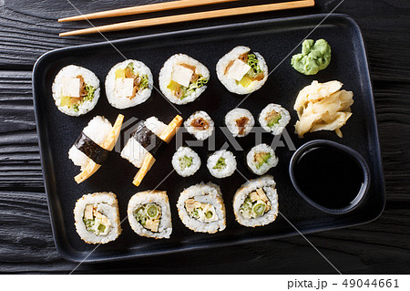 Delicious Japanese sushi rolls large set Delicious Japanese sushi rolls large set 49044661