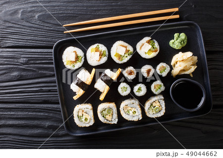 Japanese rolls set with tuna, tofu, eel, avocado, 49044662