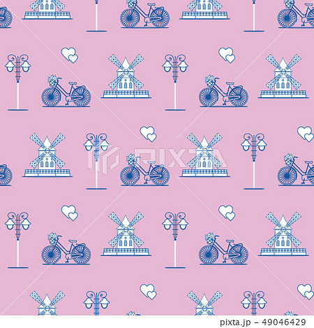Seamless pattern with windmill, bicycle, lantern Seamless pattern with windmill, bicycle, lantern 49046429