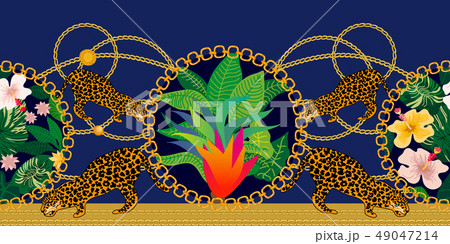 Seamless border with jungle motifs.  49047214