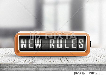 New rules alarm message on a wooden desk New rules alarm message on a wooden desk 49047389