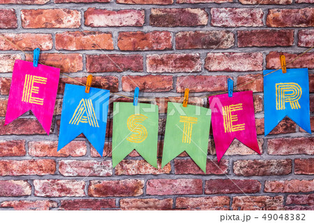 Colorfull handmade flags with letters , 49048382