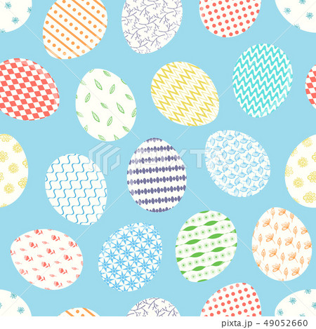 Cute blue pattern with decorated Easter eggs Cute blue pattern with decorated Easter eggs 49052660