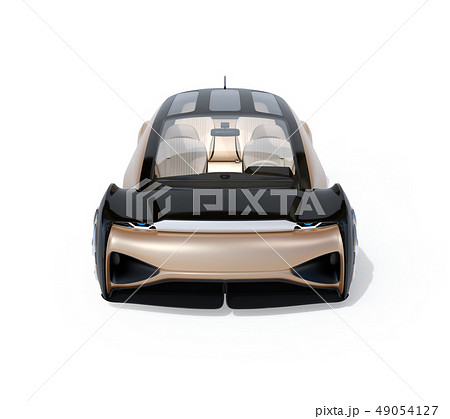 白バックにメタリックゴールド色の自動運転電気自動車高級サルーンの正面イメージ 白バックにメタリックゴールド色の自動運転電気自動車高級サルーンの正面イメージ 49054127