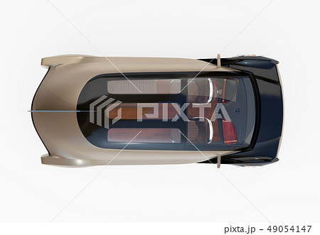 白バックにメタリックゴールド色の自動運転高級サルーンの鳥瞰イメージ 49054147